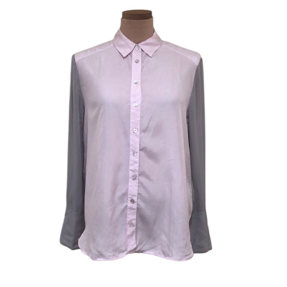 Free People Top Size Small Colorblock Gray Pastel Pink Silk Blouse